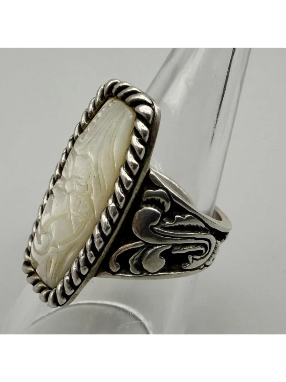 Carolyn Pollack Relios Floral Carved Mother Of Pearl Sterling Silver Ring Size 7